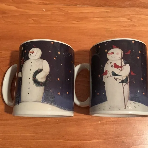 Pair of Wintertime Snowman Mugs Coffee Cups Perfect Condition Used for Display - Picture 2 of 6